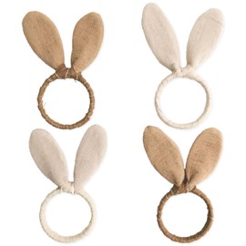 Papierdrachen 4 Rabbit Ears Napkin Rings - Muslin Look - 4.5 cm Diameter - Natural Beige