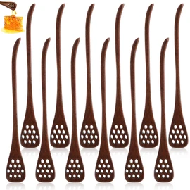 Cididu 12 Pack Wood Honey Dipper, Honey Spoon Sticks, Honey Mixing Stirrers for Tea Coffee, Honey Comb Sticks with Long Handle, Reusable Honey Wand Syrup Dippers for Home Kitchen Party, Food Safe, 7''