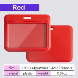 1 Pack Sliding Horizontal ID Badge Holder with Clear Window Red ID Card Holder Protector Pouch for Office School ID Credit Cards Proximity Key Cards Driver’s Licenses and Passes