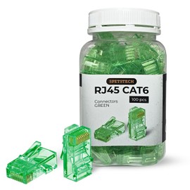 Spetstech RJ45 Connectors 100-Pack Cat 6 non-Through (Cat 6 Ends / Cat6 Plugs / RJ45 Modular Plugs/Ethernet Connectors) for Solid or Stranded UTP Ethernet Cables (100, Green)