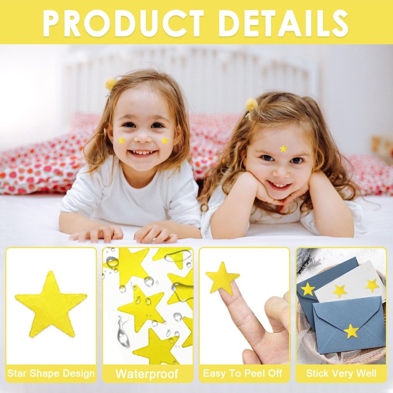 Tehttz 1800Pcs Gold Star Stickers, 30 Sheets Tiny Holographic Foil