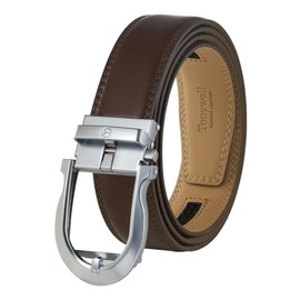 Tonywell Cinturón de piel para hombre, cinturón de vestir ajustable de 1 3/8 pulgadas, ribete para adaptarse, Cinturón café Hebilla Plateada 2, One Size Fits 32-45 Inches
