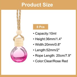uxcell 8pcs Hanging Car Air Freshener Perfume Bottle, 10ml Pendant Empty Clear/Rose Red Glass Essential Oil Aromatherapy Diffuser with Wooden Cap for Car Decor (Clear/Rose Red, Round)