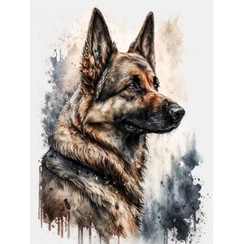 Diamond Painting Kits for Adults,Watercolor German Shepherd Dog 5D DIY Diamond Art Kits Full Drill Diamond for Gift Wall Decor Gem Arts Magical Animals 12 * 16inch