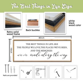 The Best Things in Life Wall Decor Sign 40 x 15 Inch Memories Inspirational Quotes Wood Framed Family Entryway Living Room Home Wall Art for Farmhouse Bedroom Room (Wood)