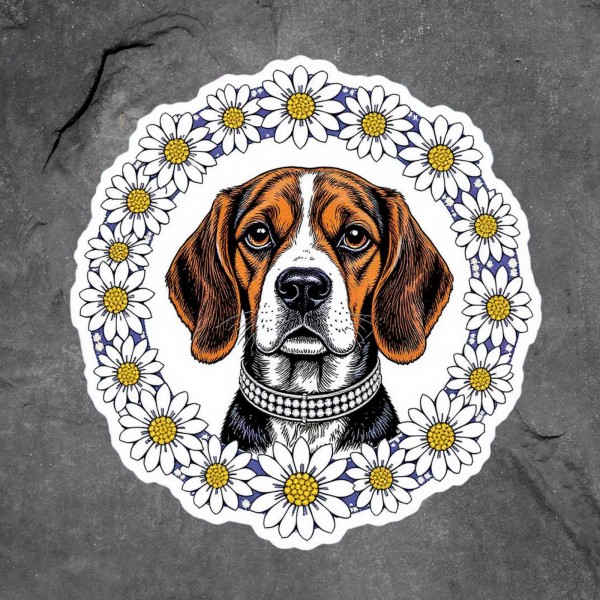 Bumblebee Apparel Beagle Sticker Vinyl Decal Daisy Frame Rhinestone Collar