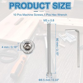 PATIKIL 10 Pcs M5 x 80mm Hex Socket Head Cap Screws Bolts, 304 Stainless Steel Socket Drive Machine Screws with Hex Wrench, Full Threads