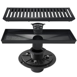 Neodrain 12-Inch Linear Shower Drain with Removable Capsule Pattern Grate, Black Color with Shower Drain Base,304 Stainless Steel Shower Floor Drain, with Hair Strainer