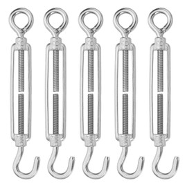 MECCANIXITY M6 Hook and Eye Turnbuckles for Cable Wire Rope Tension, 304 Stainless Steel Turnbuckle Adjustable for Shade Sail String Light Hanging Pack of 5