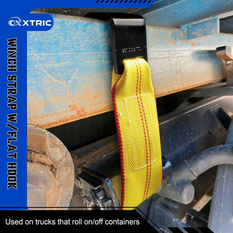 OXXTRIC Roll Off Container Winch Strap with Flat Hook,4 Inch