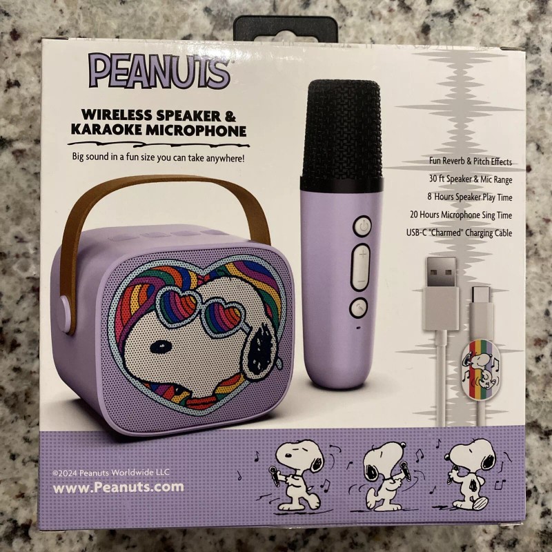 Prime Brands Group Snoopy Peanuts Wireless Speaker And Karaoke Microphone