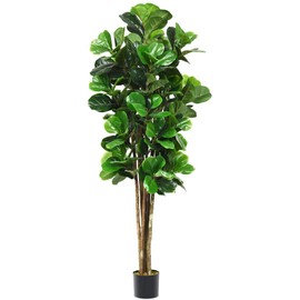 Goplus Fake Fiddle Leaf Fig Tree Artificial Greenery Plants in Pots Decorative Trees for Home & Office (4ft)