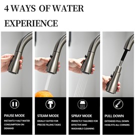 EcoChannels Kitchen Faucet with Pull Down Sprayer, Single Handle Brushed Nickel Stainless Steel Pull Out Kitchen Sink One Hole Faucet for Farmhouse Laundry Utility Rv Bar Sinks