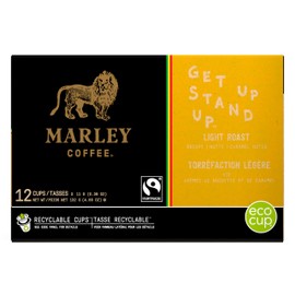 Marley Coffee Get Up Stand Up, Fairtrade Certified, Light Roast Coffee, Keurig K-Cup Brewer Compatible Pods, 12 Count (Pack of 6)