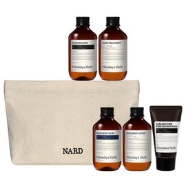 NARD Travel Toiletries Set 여행 5-Piece Mini Hair & Body Care Kit (Shampoo, Conditioner, Body Wash, Lotion & Oil) – TSA Approved Carry-On Essentials with Cotton Pouch for Airplane & Hotel, Made in Korea