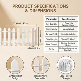 35 Inch Mini Fairy Garden Fence DIY Small Wood Decorative Picket