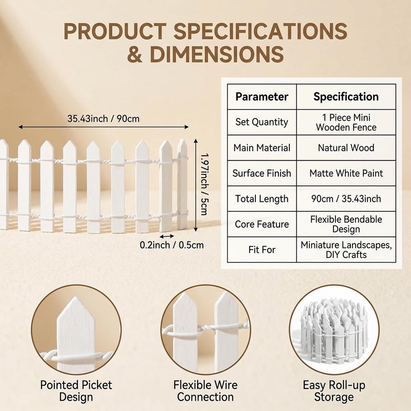 35 Inch Mini Fairy Garden Fence DIY Small Wood Decorative