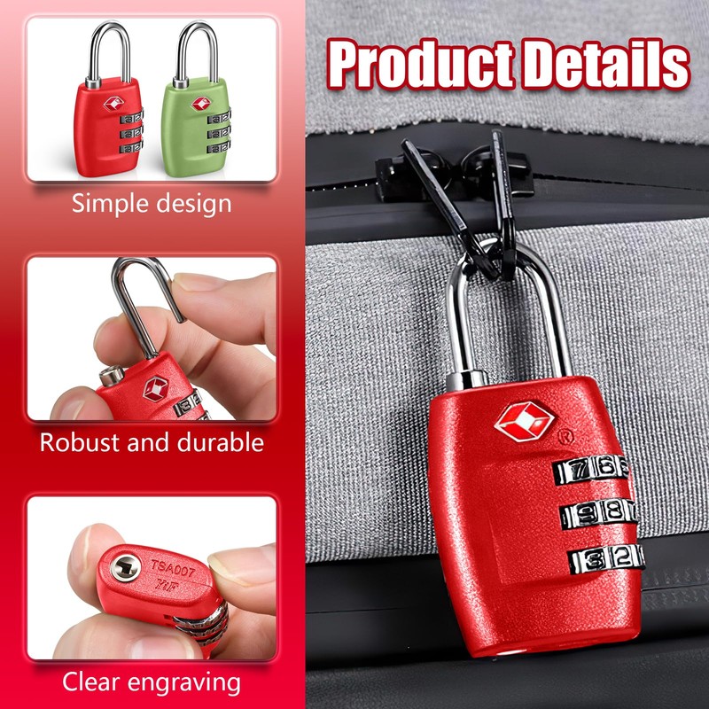 TSA Luggage Locks, 2 Pcs 3 Digit Combination Padlock, Travel