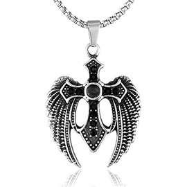 Angel Wing Pendant, Gothic Cross Necklace for Men, Viking Cross Sword Necklace Cross Wing Jewelry, Hip Hop Cross Charm Necklace Punk Cross Wings Pendant Necklace for Boys