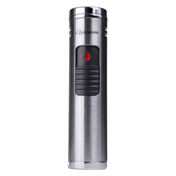 CIGARISM Triple Torch Jet Flame Cigar Lighter, Windproof Outdoor Camping Lighter, Cigar Punch (Gloss Silver)