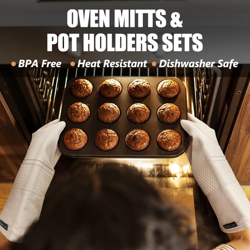 Rorecay Oven Mitts and Pot Holders Sets 6pcs, Extra Long