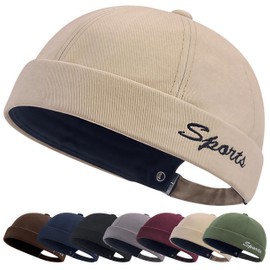 YKDLLF Summer Docker Cap Cotton Docker Cap Sailor Hat Harbour Hat Original Docker Hat Men's Summer Brimless Hat, beige, 57