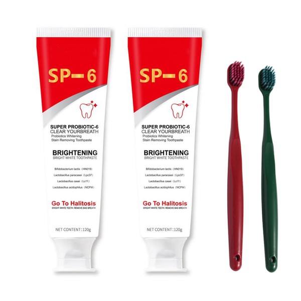 SP-6 Probiotics White Toothpaste with 2Toothbrush Toothpaste Sp-6 Brightening, Deep