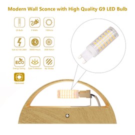 Aipsun Aluminum Modern Wall Light Fixtures 1 Pack Indoor LED Wall Sconce Hardwired Wood Texture Up and Down Wall Mount Light for Living Room Bedroom Hallway Corridor 3000K(with G9 Bulbs)