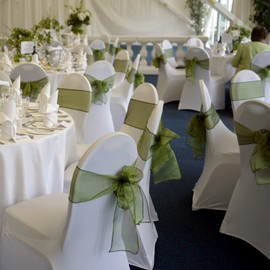 Organza Ribbon, Green, 25 sheet for Chair Cover Sash Bows for Weddings & Parties