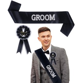 Dmnnlp Stag Party Accessories with Groom Sash and Badge, Stag Do Accessories Men for Weddings Engagement Bachelor Party Decorations, Black