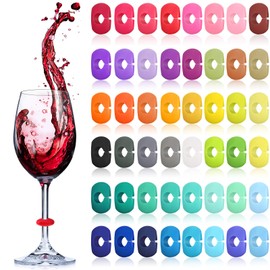 48 Pieces Wine Glass Charms Markers Silicone Drink Markers for Wine Glass Champagne Flutes Cocktails, Martinis, 48 Colors