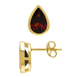 Silvershake 2.8 CTW 9X6mm Natural Pear Drop Shape Red Garnet 14K Yellow Gold Plated 925 Sterling Silver Business Attire Bezel Set Stud Post Earrings January Gemstone Birthstone