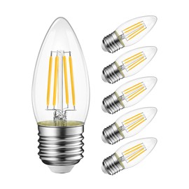 LVWIT B11 LED Filament Bulb E26 Candelabra Medium Base 5000K Daylight White, 4W(60W Equivalent) 500 Lumens Non-Dimmable Decorative Candle Light Bulb, Pack of 6