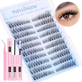 TNFVLONEINS Wispy Lash Extension Kit Natural Lash Clusters 180Pcs Individual Lashes Clusters Kit Left&Right Eyelash Extension Kit C Curl Cluster Eyelash Extensions with Bond and Seal Lash Glue and Lash Extension Tweezers by TNFVLONEINS