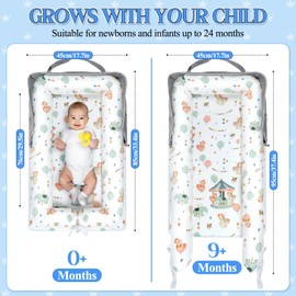 Baby Lounger for Newborn 0-24 Months, Portable Infant Lounger with Soft Breathable Cotton, Adjustable Size Lengthen Space Lightweight & Washable Essentials for Home (3. Carousel)