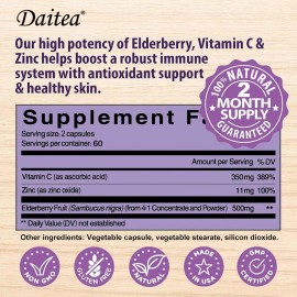 Daitea Black Elderberry Capsules - With Vitamin C - Immune System Health - Antioxidant