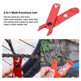 4-in-1 bicycle chain pliers, Master Link pincer valve tool tire lever multifunction chain lock pliers for all bicycles(red)