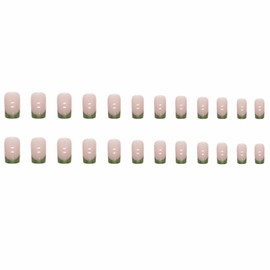 MERVF Square Press on Nails Medium Fake Nails Green French Tip Squoval Glue ons Chrome Acrylic Artificial 24pcs Glossy False
