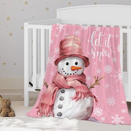 YeeJu Christmas Throw Blanket Kids Small Pink Cute Snowman Blanket for Girls Boys Child Baby Bed Soft Lightweight Fuzzy Plush Fleece Blankets and Throws Xmas Winter Holiday Blanket 40x50