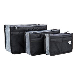 Periea 'Chelsy' Set of 3 Handbag Organiser Inserts - Women's Travel Cosmetic Bags with Zipper Closure - Expandable Liner Pouches (Small, Medium and Large) - Black
