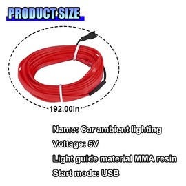 ZIMISI EL Wire Interior Car LED Strip Lights, 16FT USB 5V Auto Neon Light with Sewing Edge & Fuse Protection, Universal Electroluminescent Ambient Light Accessory for Interior Decoration (Red)