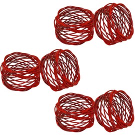 ITOS365 Handmade Round Red Mesh Napkin Rings Set of 6 Holder for Dinning Table Parties Everyday, Dia: 2 Inch