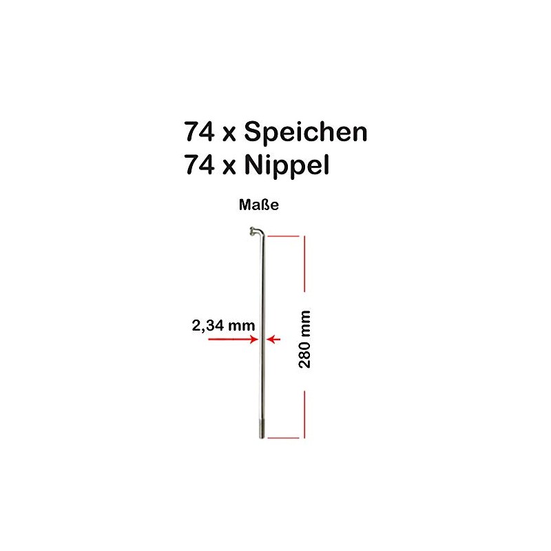 Pack of 74 Spokes 280 mm Reinforced Nirosta 2,34 mm
