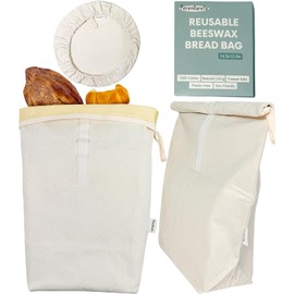 Perenllareta Beeswax Bread Bags for Homemade Bread Sourdough | 2Pack Reusable Cotton Waxed Produce Bag for Vegetables Food 16.5x12.5" and Bowl Cover Set | Freezer Safe to Keep Fresh