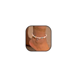 Jovono Boho Starfish Anklet Silver Turquoise Ankle Bracelet Bead Anklet Beach Star Anklet Jewelry for Women Girls
