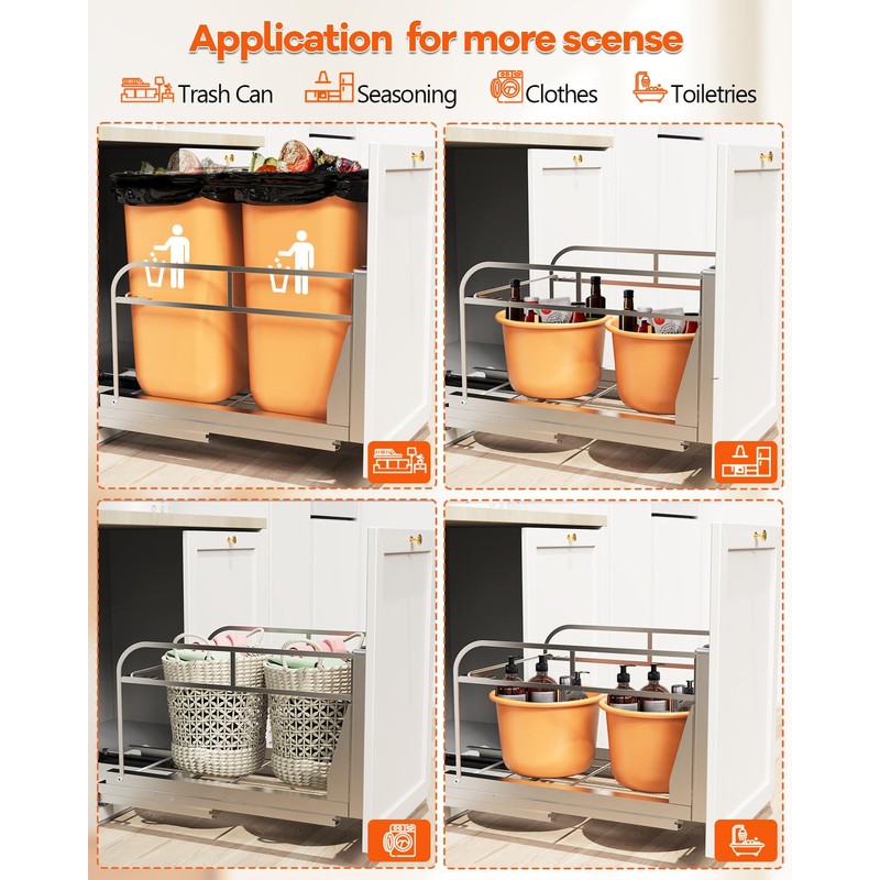 LIONONLY Dual Pull Out Trash Can Under Cabinet, Heavy Duty