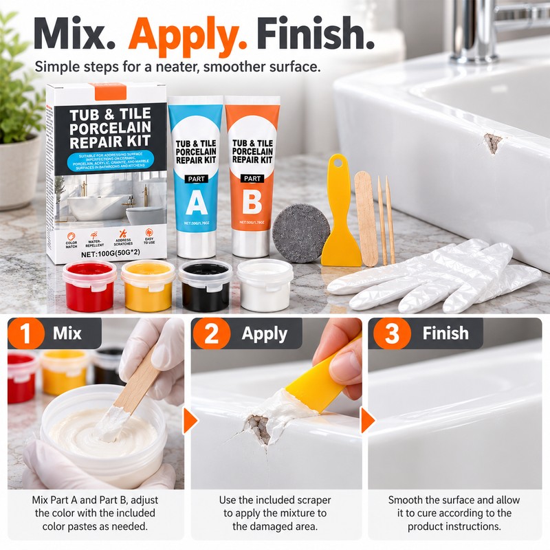 Tub & Tile Porcelain Repair Kit for Chips and Cracks