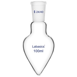 Labasics Glass Recovery Flask, Pear-Shaped Lab Flask Heavy Wall Single Neck Borosilicate Glass with 24/40 Standard Taper Outer Joint for Rotary Evaporator, 100 ml