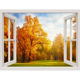 IDEA4WALL Removable Wall Sticker/Wall Mural Vibrant Autumn Fall Orange Tree Field Nature Wilderness Photography Modern Art Rustic Landscape Colorful for Living Room, Bedroom, Office - 24"x32"