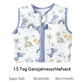 Chilsuessy Baby Sleeping Bag with Feet, 1.5 Tog, Children's All-Year Sleeping Bag, 100% Cotton Baby Sleeping Bag with Legs for Boys and Girls, 1.5 Tog/Dinosaur, 80 cm / Baby Height 85-95 cm